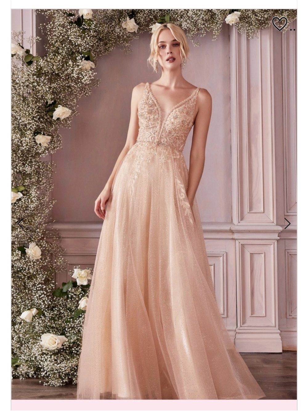 Cinderella La Divine CD0196 Blush Champagne Lace A-Line Prom Bridal Gown